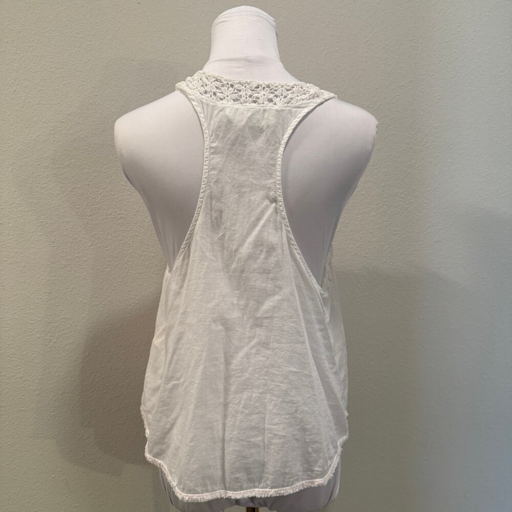 Abercrombie & Fitch Embroidered White Pink Floral Crochet Racerback Tank Top S - Picture 2 of 10